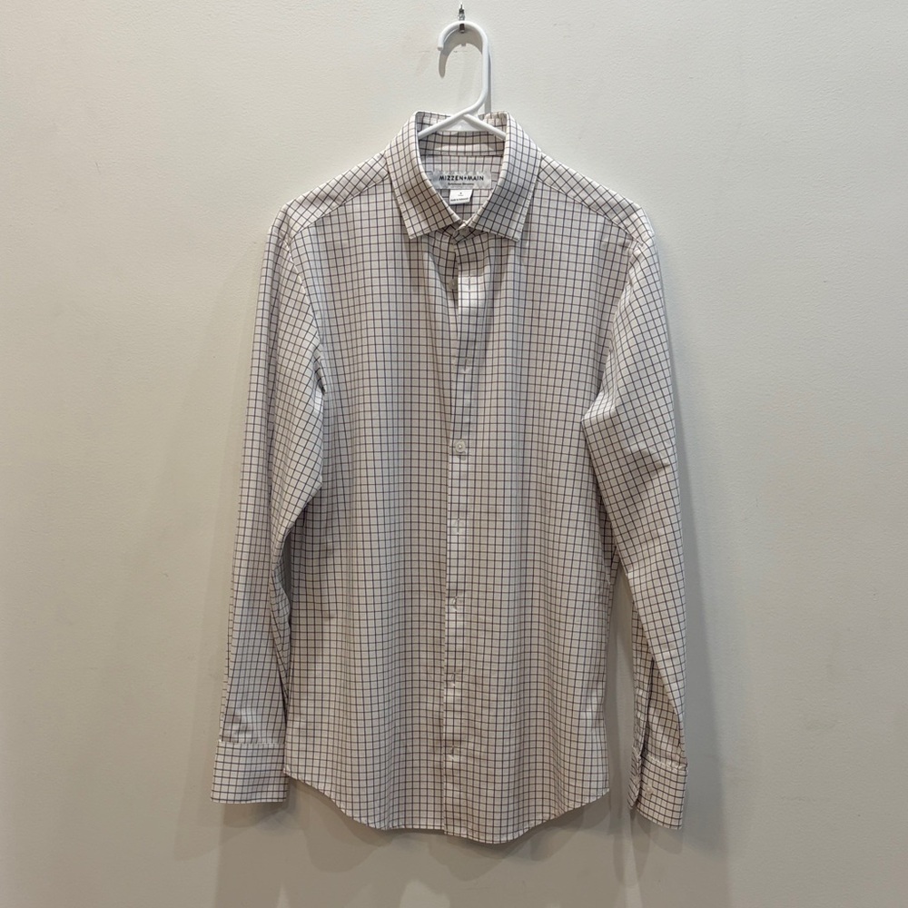 Mizzen+Main White Dress Shirt with Navy Windowpane Check